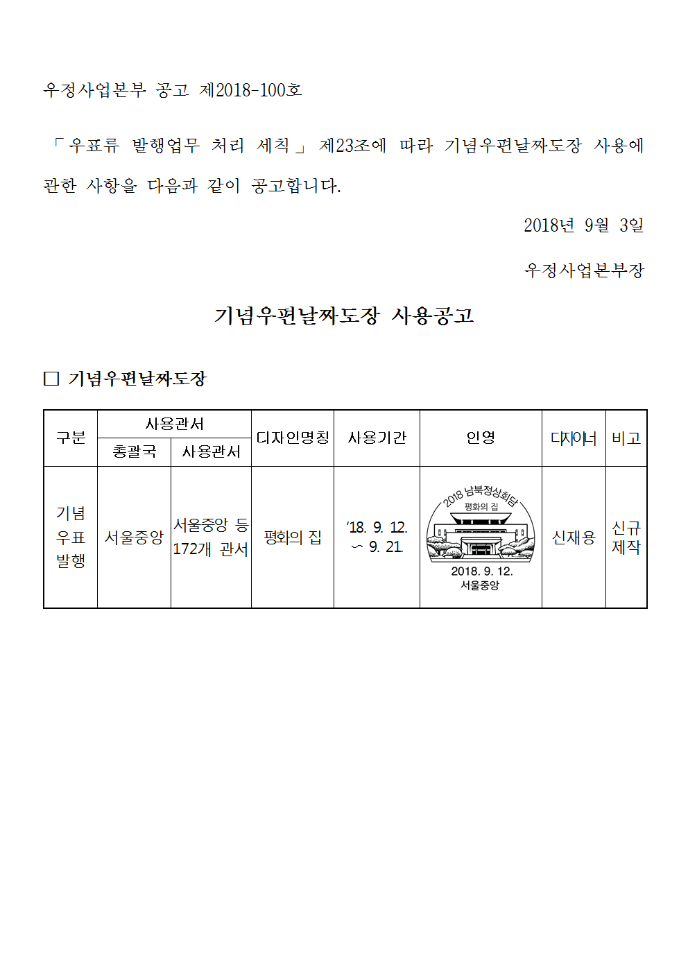 우정사업본부 공고제2018-100호(기념우편날짜도장 사용공고)001.png